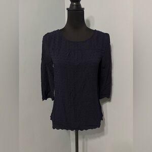 Maeve by Anthropologie Navy‎ Blue Scalloped Hem 3/4 Sleeve Blouse Women’s size 4